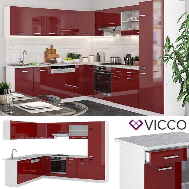 Vicco Kuchenzeile R Line Eckkuche Winkel Kuche Einbau Rot Bordeaux Hochglanz Online Kaufen Bei Netto